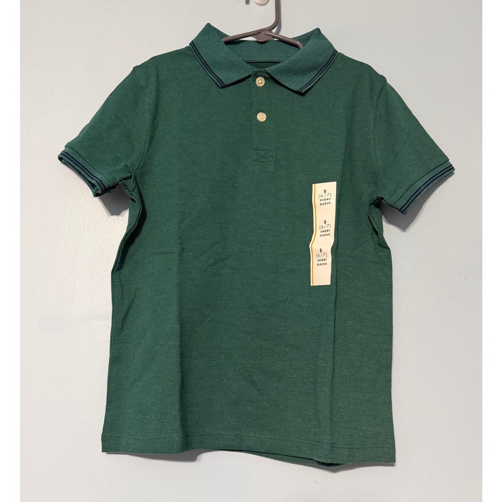 Cat & Jack Boy's Small 6/7 Green Short Sleeve Polo Shirt School Uniform 2353